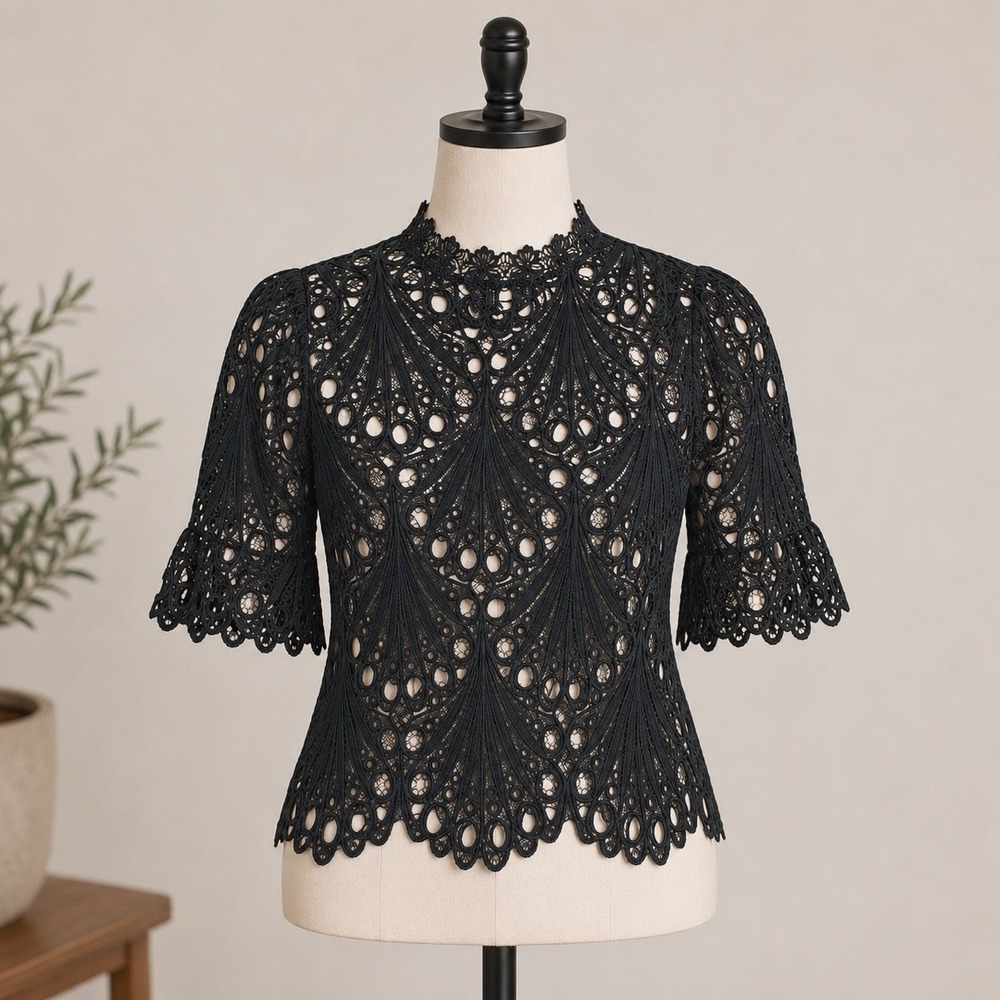 Frank Lyman Lace Crochet Top Blouse Cocktail Dark Romantic WhimsyGoth 12